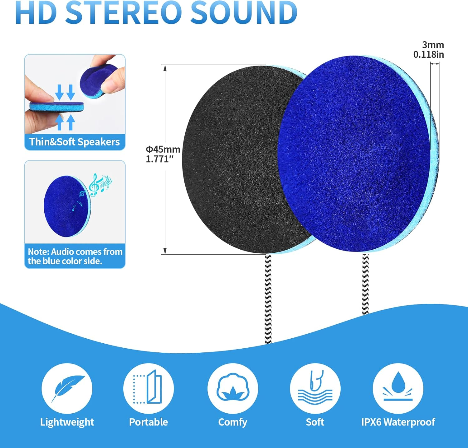 MMUSS Sleep Ultra Thin Pillow Headphones with Mic, Control Button for Sleep Headphones. Headband Headphone Replacement