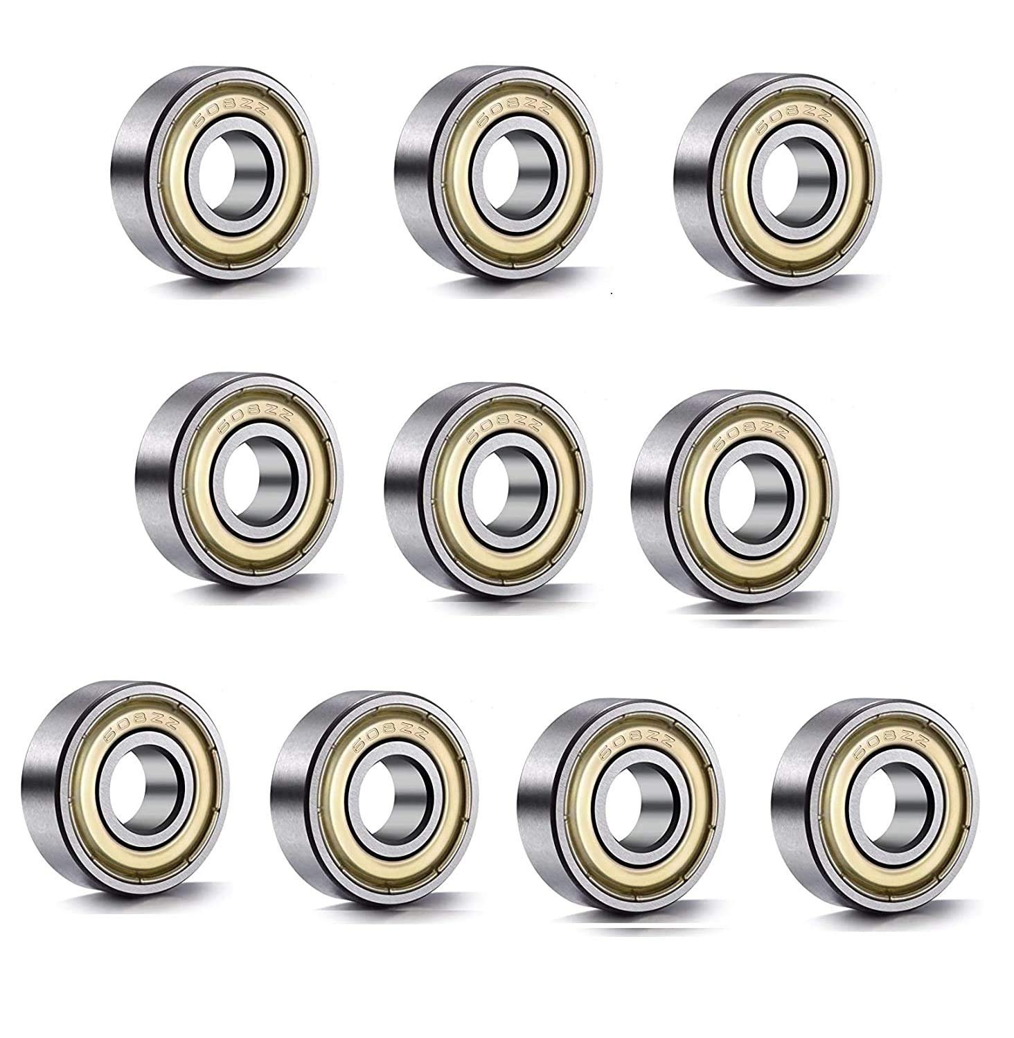 Lehom 608 ZZ Ball Bearings, 10 Pack 608ZZ Metal Double Shielded Miniature Deep Groove Skateboard Ball Bearings (8Mm X 22Mm X 7Mm), Torque, Band, Teeth, Steel