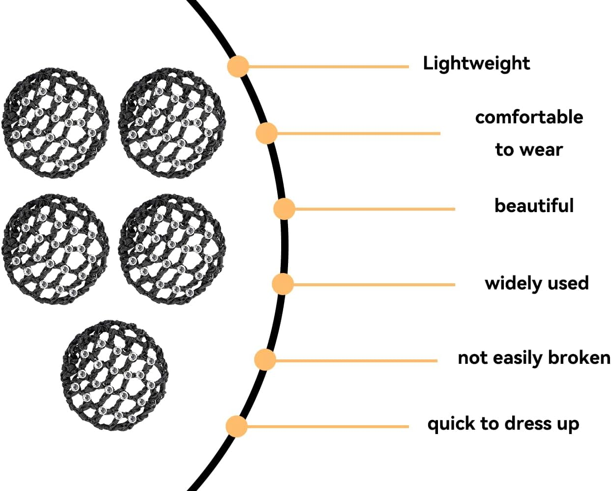 KAPSING Pack of 5 Bun Net Hair Net, Black Bun Net, Bun Hairstyle Aid Fabric Knot Net for Gymnastics Rhythmic Sports Gymnastics Ballet image number 5