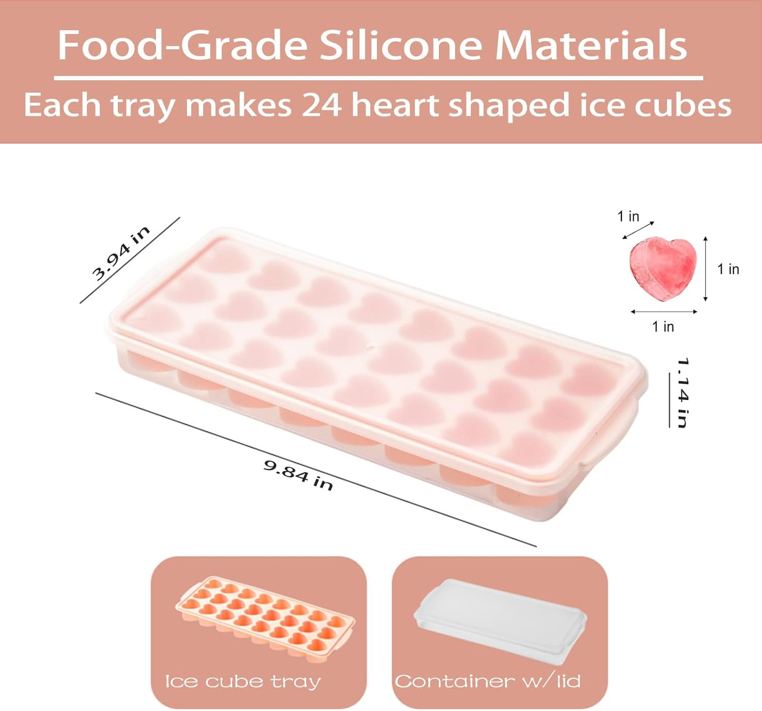 2 Pack Heart-Shaped Ice Cube Trays with Lid and Bin - 48 Holes Silicone Mini Heart Ice Cube Tray, BPA Free and Dishwasher Safe, Fun Shape Ice Cube Mold, Easy to Remove image number 6