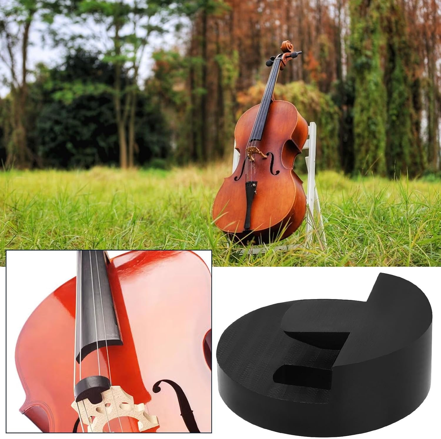 Emsea 2PCS Cello Mute round Rubber Cello Bass Mute Cello Practice Mute Musical Instruments Accessory for Homes Apartments Black image number 2