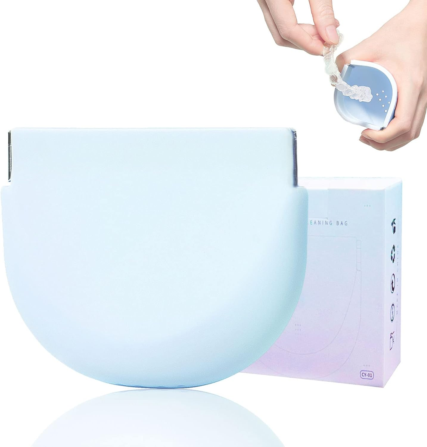 Cute Retainer Case with Vent Holes Food Grade Silicone Retainer Cleaner Case Dental Retainer Holder Case with Lanyard Slim Cool Thin Container Braces Case for Girls Women Kids Boys Men Portable Travel Denture Mouth Guard Aligner Case(Light Blue)