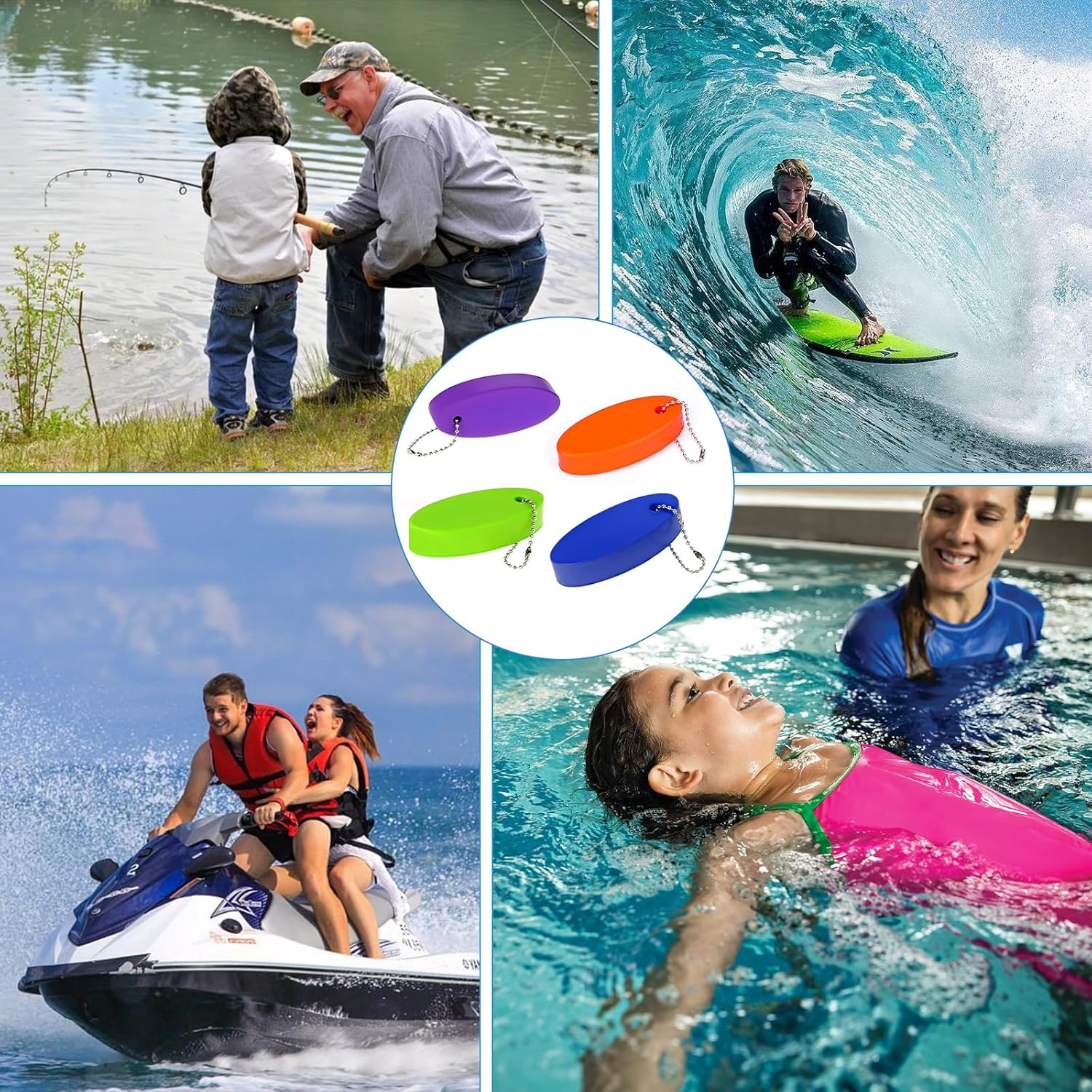 Starfa Lab 4 Pack Floating Keychain for Boat Keys Waterproof Bright Color Key Floats for Boating Fishing Surfing Kayak Sailing Outdoor Water Sports, Purple Blue Green Orange image number 3