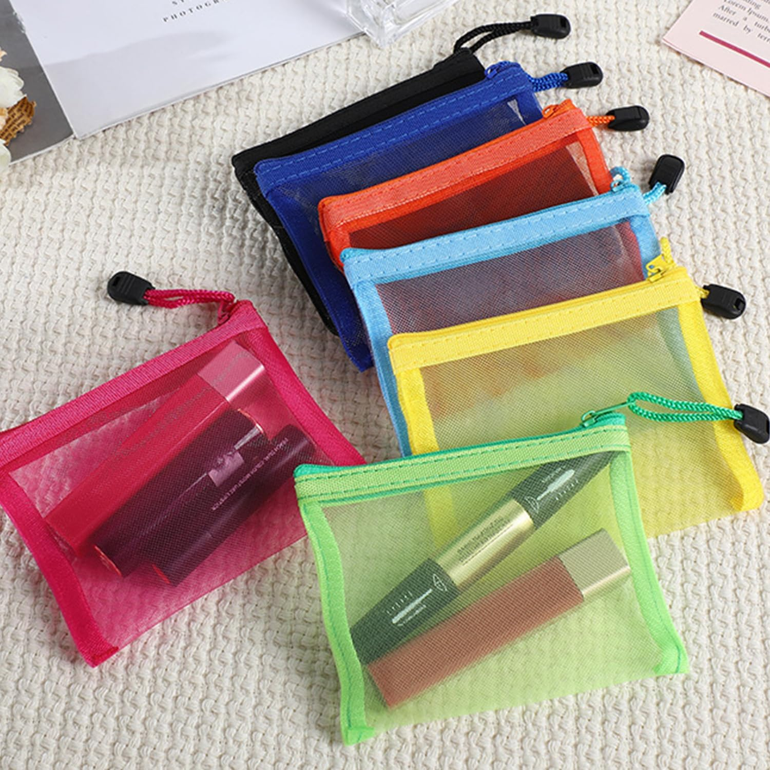 7-Piece Mesh Storage Bag, Mini Portable Storage Bag, Small Items Storage Bag, Travel Supplies image number 1