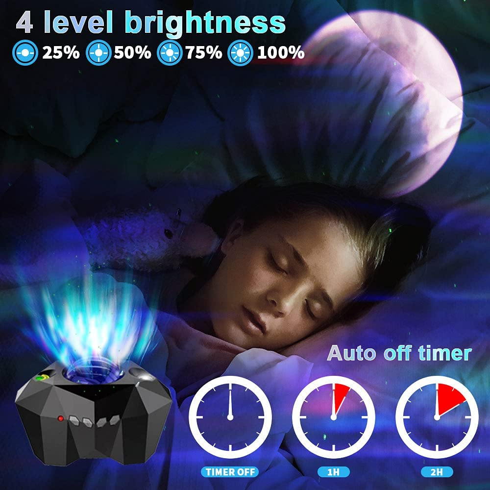 VSM Dream Aurora/Northern Light/Star Projector Light, Real Moon like Projection, 5 in 1, Timer, Bluetooth Speaker, Brightness, Speed, Volume and Remote Control (Black)