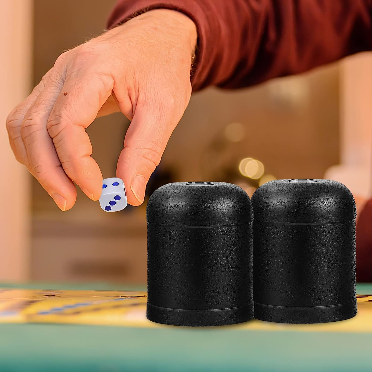 Alipis Black Dice Plastic Dice Shaker Cup with 5 Dot Dices, Small Games Dice Cups Black Cylindrical Dice Box for Club Bar Dice Game, 5 Sets image number 3