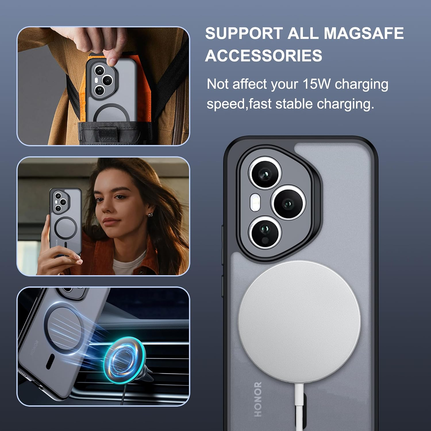 Effcotuo Magnetic Case for Honor 400 Pro 5G Case [Compatible with Magsafe] Full Camera Protection, Magnetic Mobile Phone Case Case, Shockproof Thin Translucent image number 6