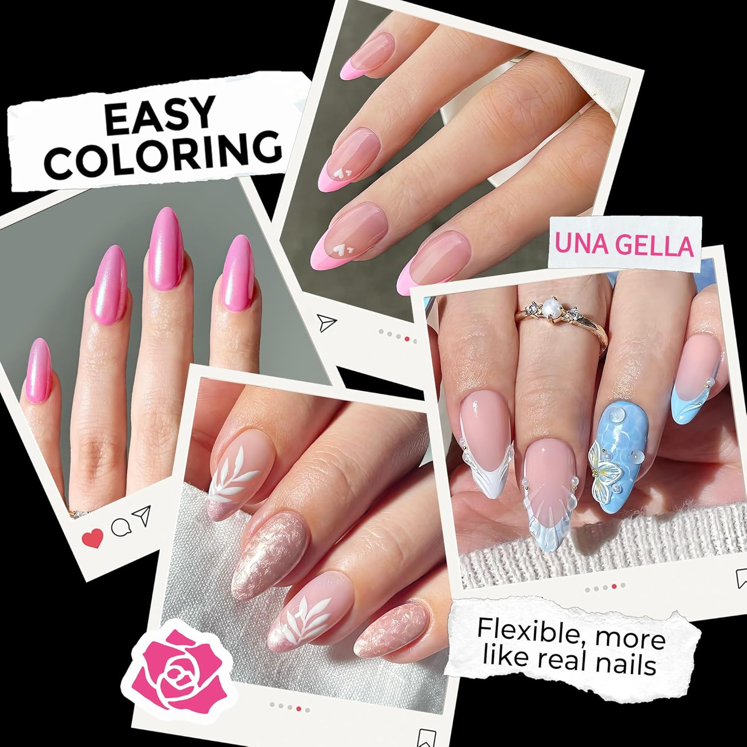 UNA GELLA Almond Fake Nails 216Pcs Almond Press on Nails Pre-Shape Nails Tips for Full Cover Acrylic French False Nails for Nail Extension, DIY Salon 12 Sizes Gelly Tips