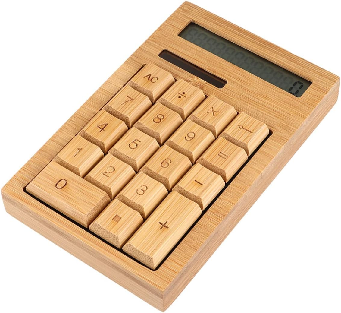PLAFOPE Portable Bamboo Solar Calculator 18-Key Compact Electronic Calculator Right Angle Keys for Office, School, and Home Use image number 6