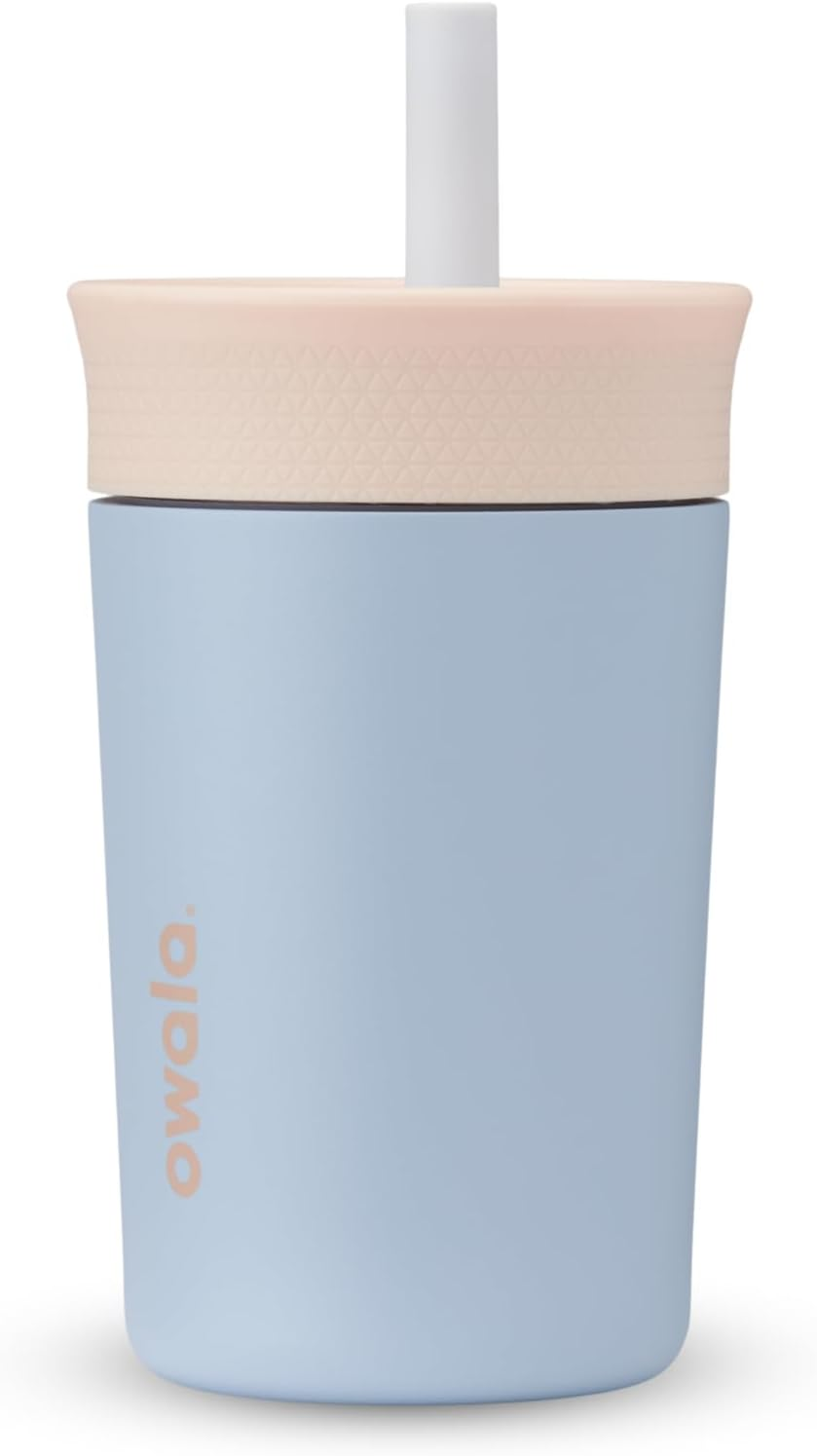 Owala Kids Insulation Stainless Steel Tumbler with Spill Resistant Flexible Straw, Easy to Clean, Kids Water Bottle, Great for Travel, Dishwasher Safe, 12 Oz, Purple (Peacock Palace)