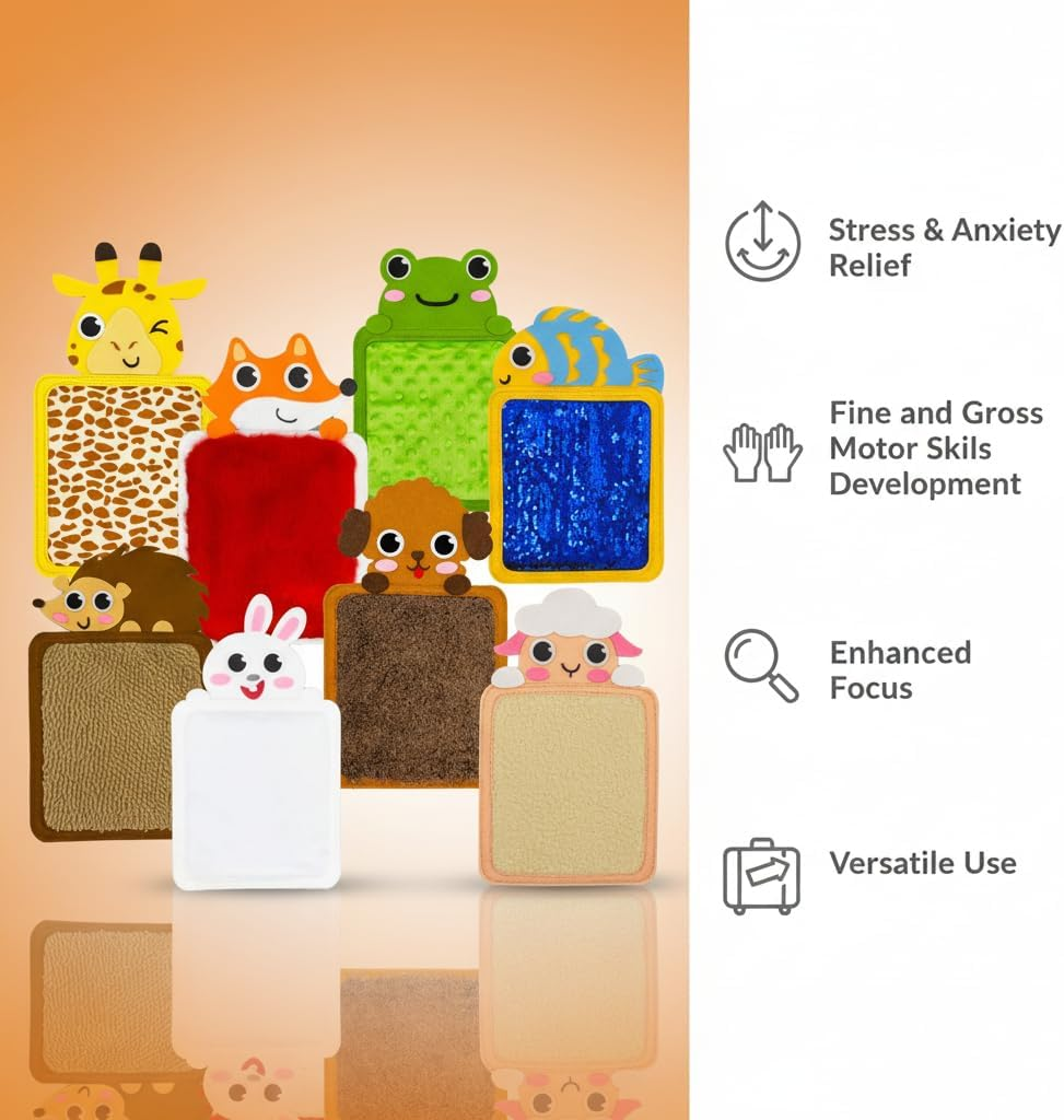 8PCS Animal Themed Sensory Mats Set, Textured Tactile Sensory Board for Stress Relief & Focus, Sensory Development Tools for Kids image number 2