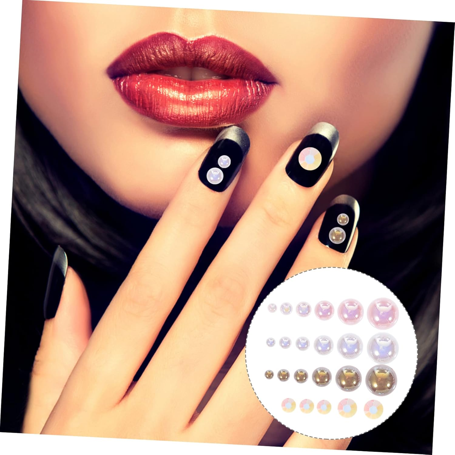 SEWOART Pearl Resin Nail Art Patch for Manicures Shiny Half round Flatback Nail Gems DIY Phone Case Decorative Accessories Pack image number 6