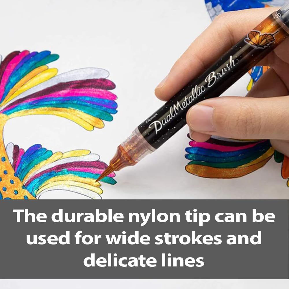 Pentel Arts Dual Metallic Brush Pen Hangsell Blue + Metallic Green, Pack of One (XGFH-DC) - Blue image number 7