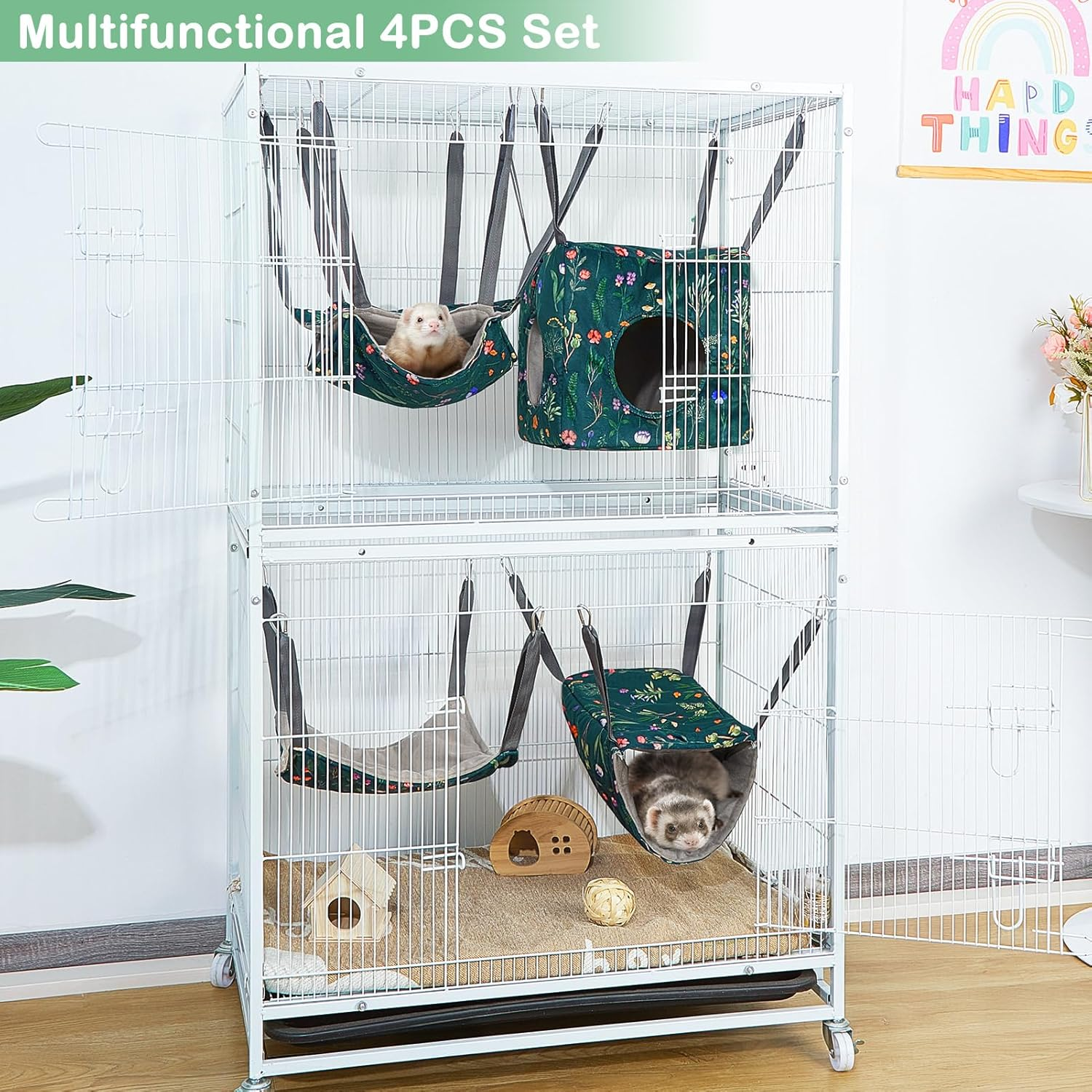 Hedgeink Hamster Hammock House 4Pack Rat Cage Accessories Washable Guinea Pig Bed Hideout Soft Ferret Hanging Nest Swing Small Animals Bedding Hut for Chinchilla Sugar Glider Squirrel image number 5