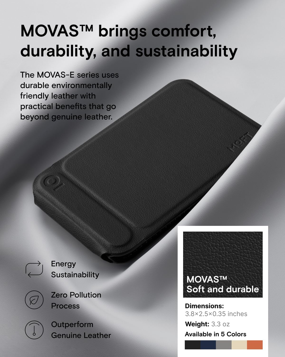 MOFT Phone Tripod Wallet, Magsafe Wallet Tripod Stand, Nfc-Supported Phone Wallet, Pocket-Size Selfie Stick, MOVAS Vegan Leather & Adjustable Angle Card Holder, Travel Essential, Jet Black