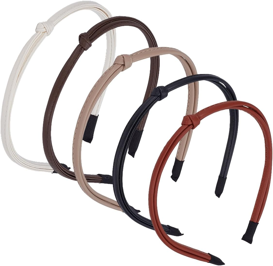 NICENEEDED 5 PCS Thin Leather Headbands, Cute Knotted Boho Skinny Hairbands Solid Color Simple Hairbands, Non Slip Vintage Fashion Hair Loop for Womens Hair Accessories