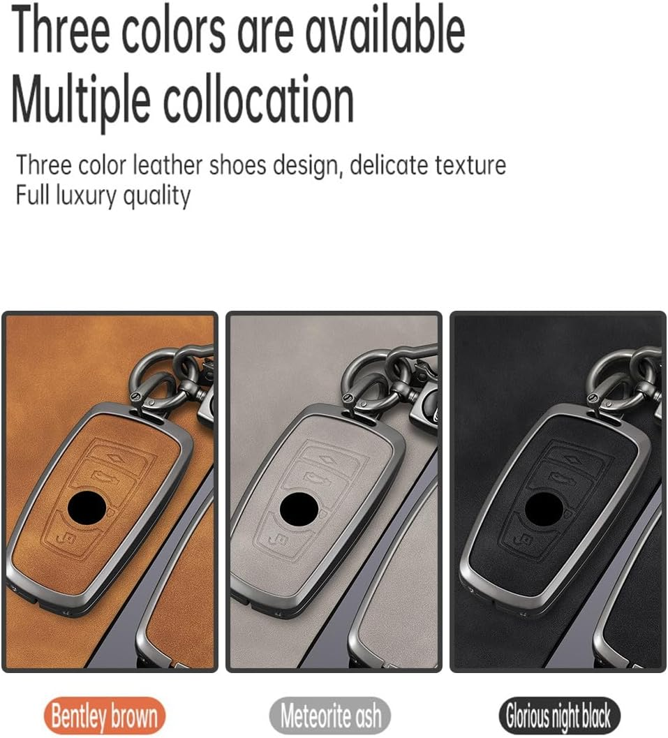 Ontto Metal Leather Key Fob Cover Fit for BMW F20 F30 G20 F31 F34 F10 G30 F11 X3 F25 X4 I3 M3 M4 1 2 3 4 5 6 7 Series Smart Key Shell Case Keyring Key Holder Keychain Accessories image number 2