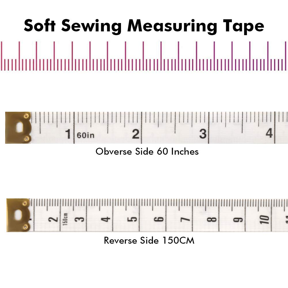 2PCS Measuring Tape for Body, 60 Inch/1.5M Black Retractable Dual Sided Measure Tape Set image number 1