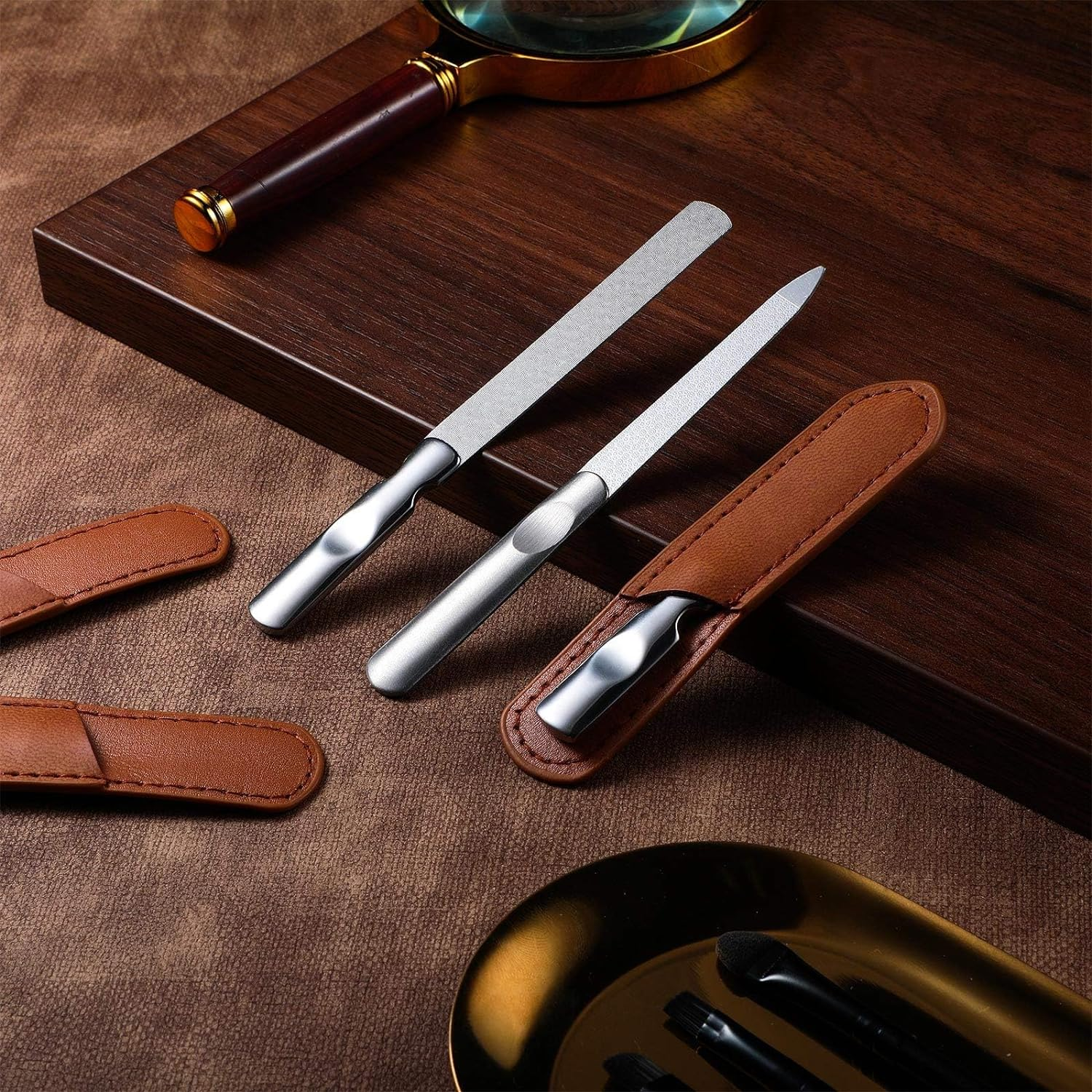 3 Pack Stainless Steel Nail Files with Leather Case, Double Sided Metal Nail Files with Anti-Slip Handle, Metal Nail File Buffer Manicure Pedicure Tools for Fingernail Toenail, Fine and Coarse image number 4