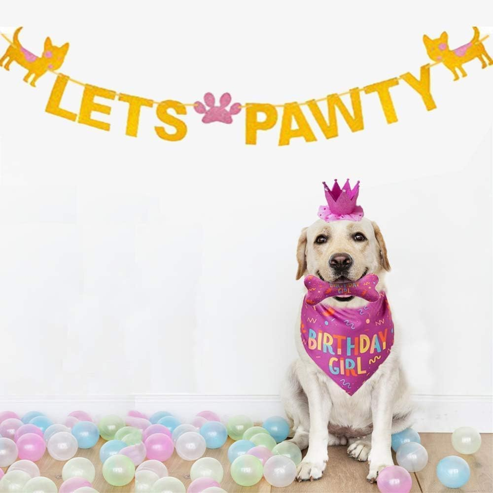 Dog Birthday Gir Bandana Large Dog Birthday Hat Happy Cute Dog Party Set Pet Happy Birthday Party Suppliers Accessories and Pet Decorations (Rose Red) image number 4