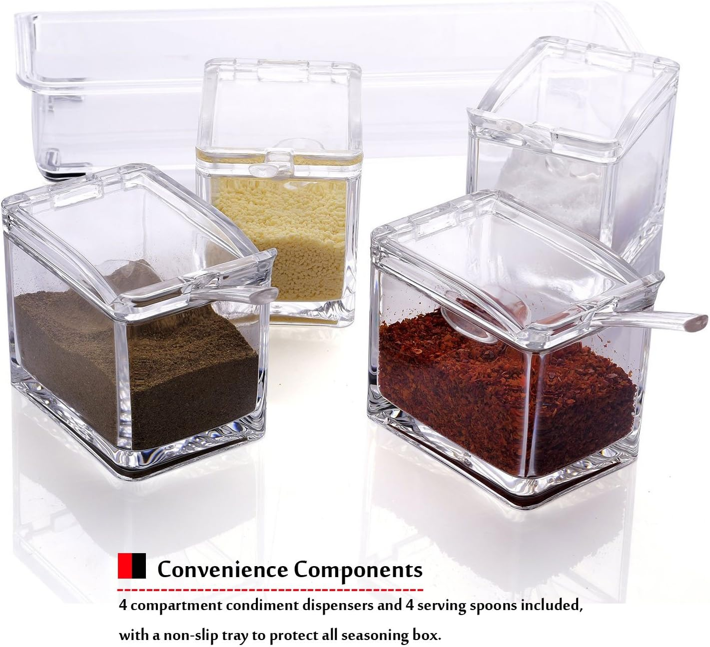 Clear Seasoning Box,4 Pieces Clear Seasoning Storage Container for Spice Salt Sugar Cruet,Condiment Jars with Spoons image number 1