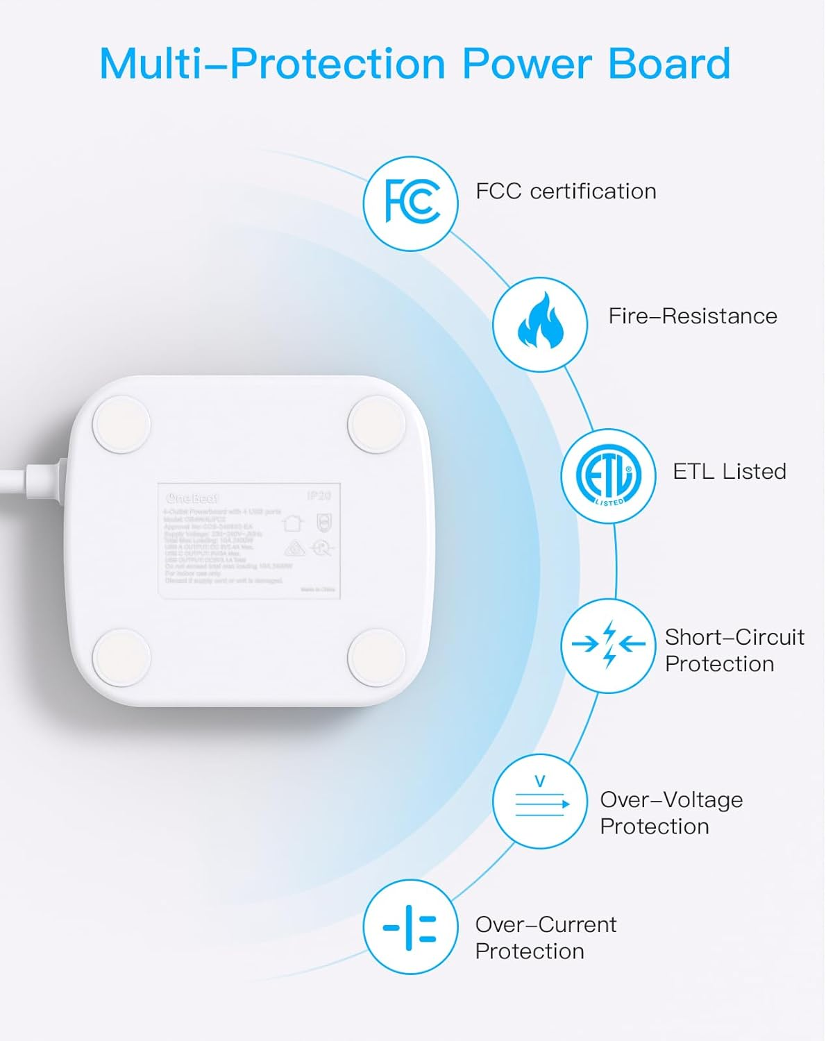 One Beat Power Board with Usb,Travel Power Strip with 3 AC Outlets,2 USB a and 2 USB C Ports,1.5M Flat Extension Cord,No Surge Protection Cruise Ship Essentials for Office,Home,Travel,Cruise image number 1