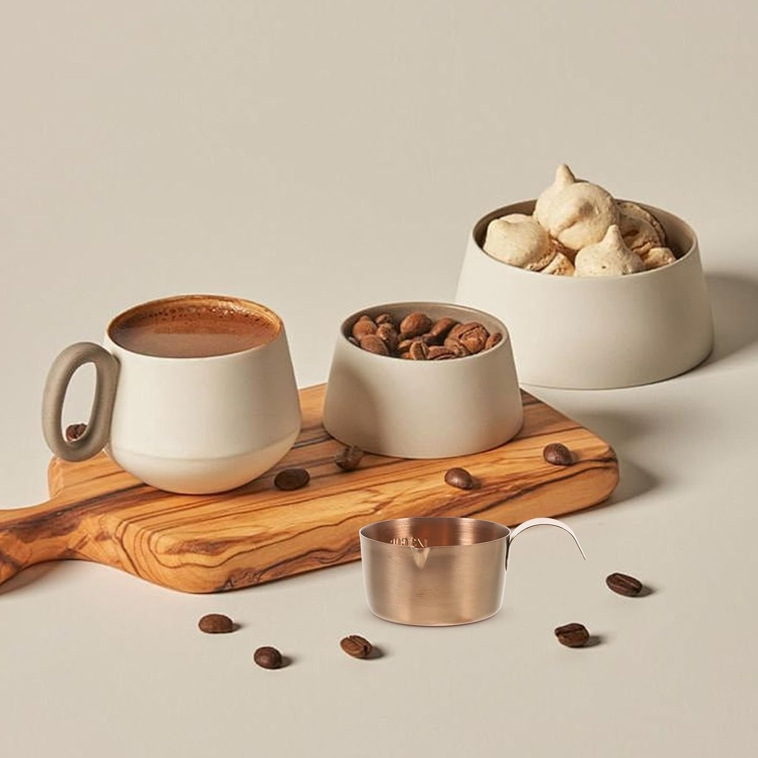 SEWACC Stainless Steel Espresso Measuring Cup 80Ml with Pour Spout Rose Gold Metal Creamer Jug for Coffee Bar and Milk Frothing Accessories image number 2