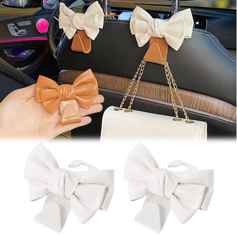 Car Hooks for Purses and Bags,Cute Bow Car Seat Headrest Hooks,Purse Holder for Car,Car Purse Hook Hanger,Cute Bow Car Accessories(Black)