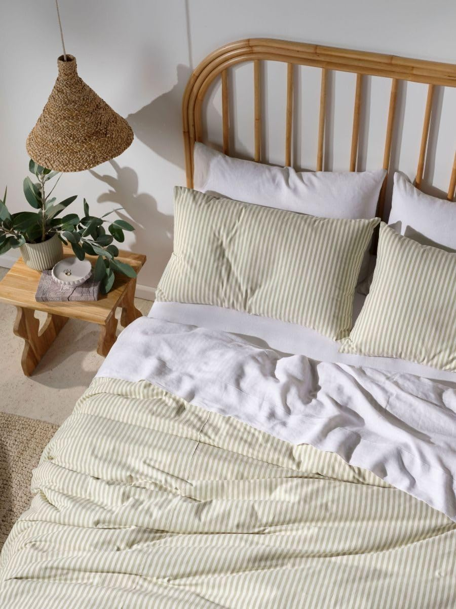 Linen House Classic Stripe Quilt Cover Set, Pebble, Double Size
