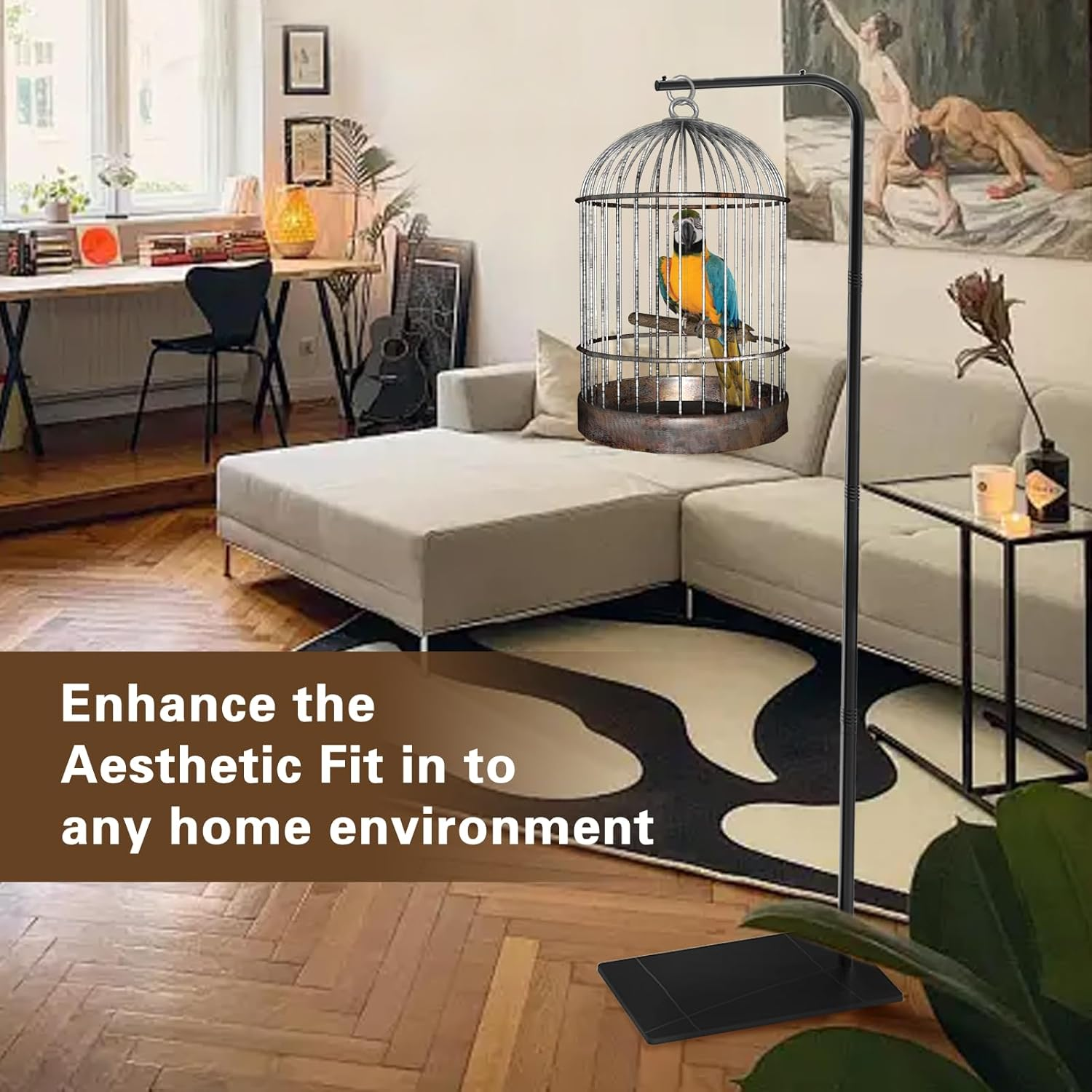 Dealsgogo Bird Cage Stand, Tubular Steel Hanging Bird Cage Stand Black, Hanging Plant Stand