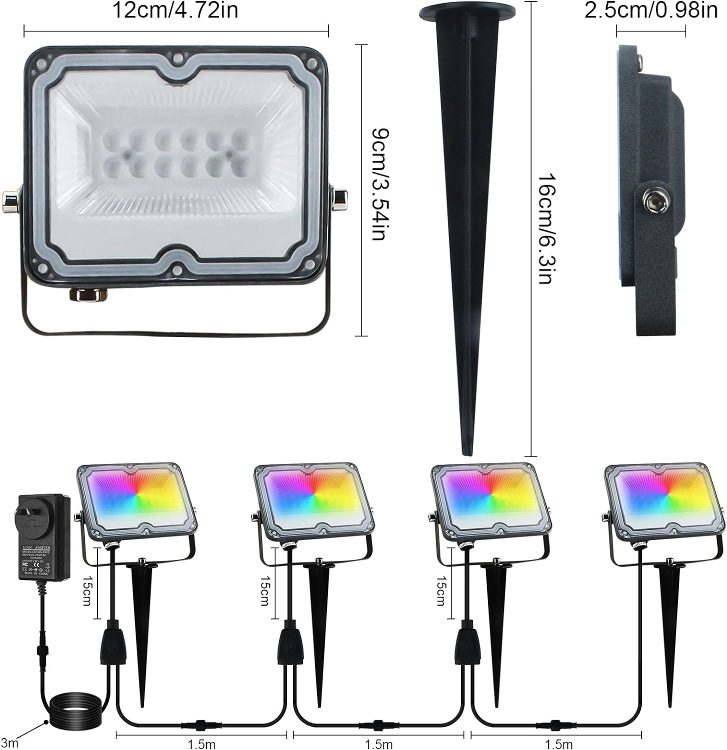 BOSITE 10W RGB Spot Lights IP66 Waterproof RGB LED Flood Light Color Changing Landscape Spotlight Outdoor RGB Floodlights with Remote/App/Stakes for Garden Patio Yard Gate Walkway Pathway (4 Pack) image number 1