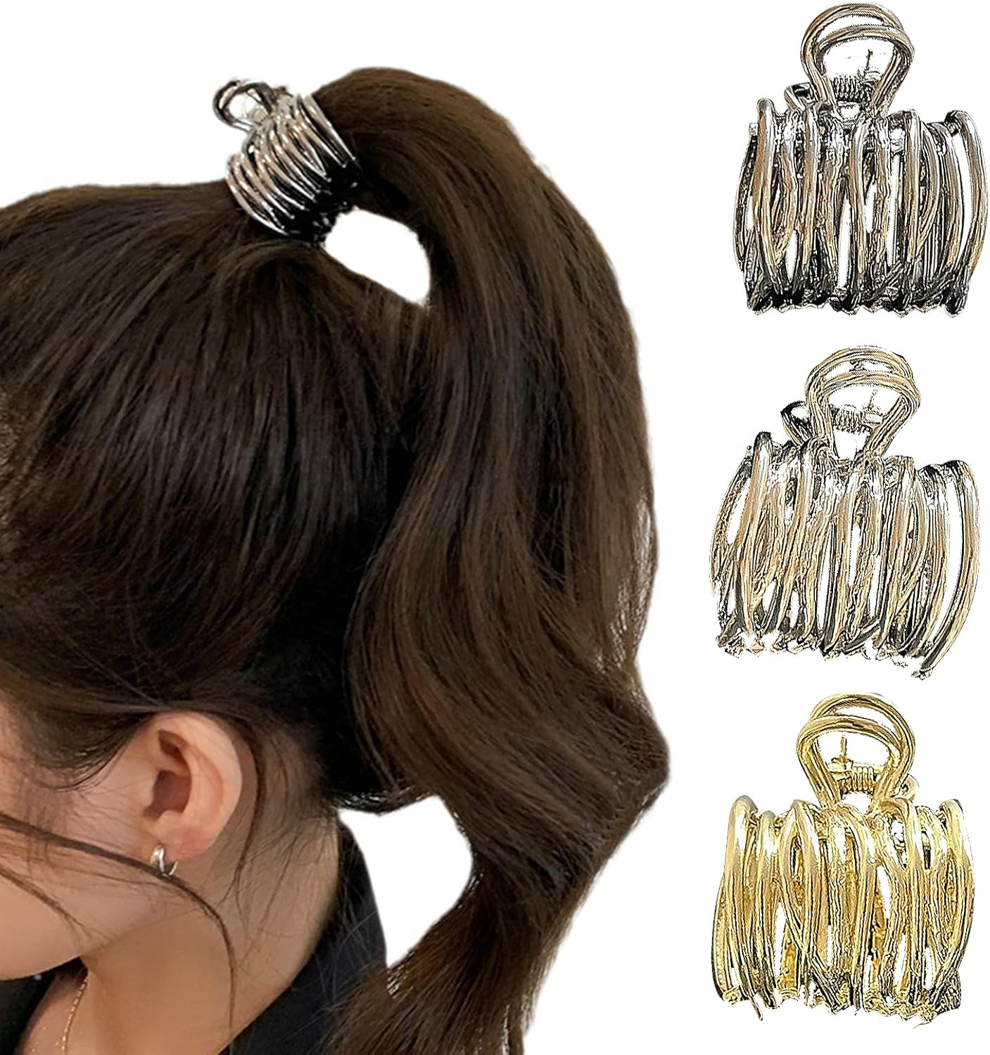 Pack of 3 Women'S Hair Accessories, Hair Ties, Hair Clips, Hair Clips, for Hair Clip, Metal, Ponytail Clip, Thick Gold Accessories, Hairpin, Hairstyle Aid, Ponytail Clips image number 1