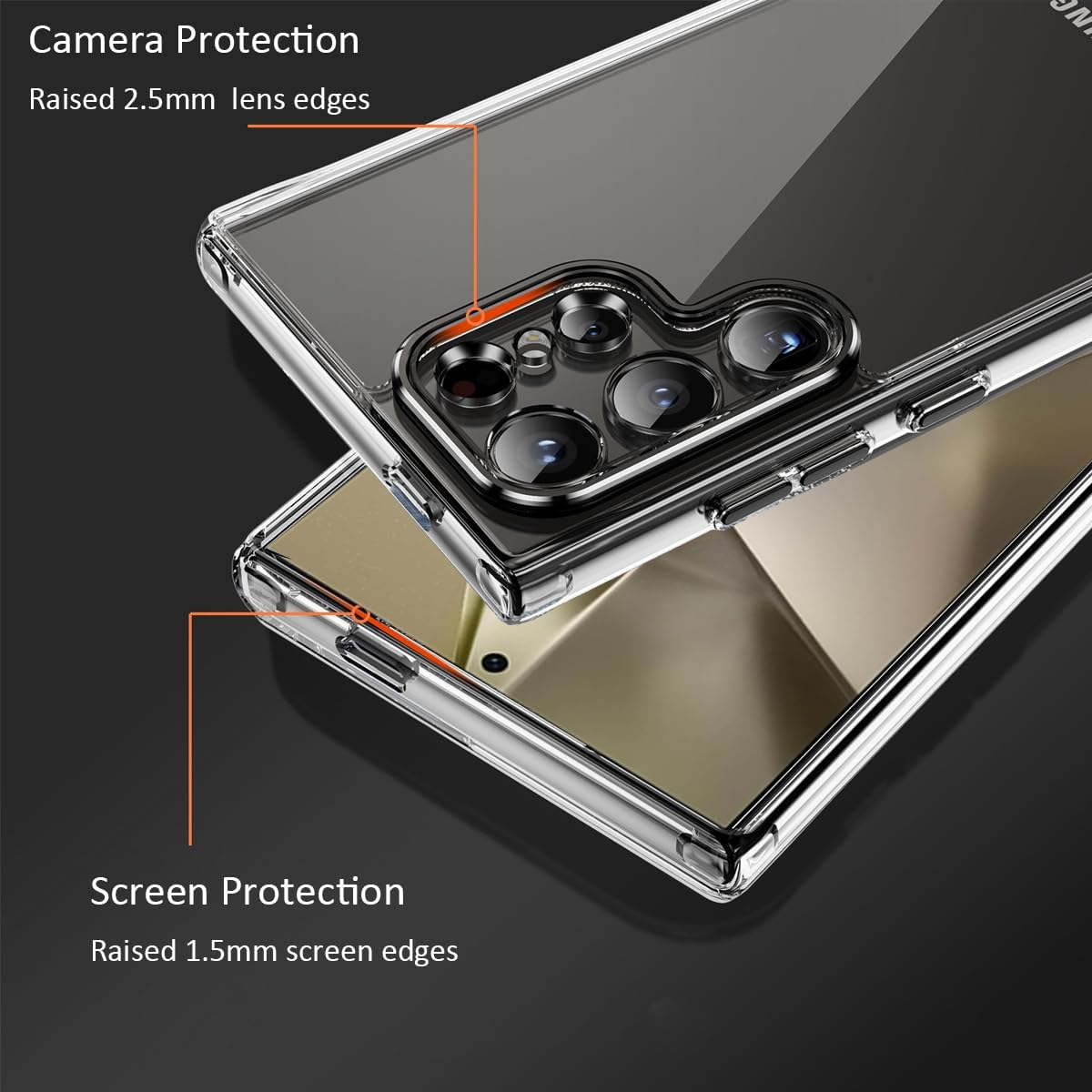 [5 in 1] for Samsung Galaxy S24 Ultra Case Clear,With Screen Protector&Camera Lens Protector, [Not Yellowing] [Built-In 4 Airbags] [Shockproof] Slim Phone Case Cover for Galaxy S24 Ultra 2024 image number 4