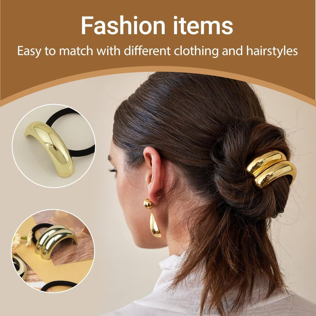 IKOPFLN Pack of 3 Hair Bobbles Gold, Ponytail Metal Hair Scrunchies Women'S Elegant and Durable Elastic Hair Bobbles for Everyday Work Party image number 4