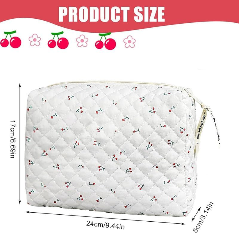 Cotton Floral Cosmetic Organizer Bag,1Pc Travel Cotton Floral Makeup Bag,Cotton Quilted Floral Make up Bag,Flower Pattern Cosmetic Bag Floral Cotton Quilted Makeup Bag,Cotton Floral Cotton Makeup Bag image number 3