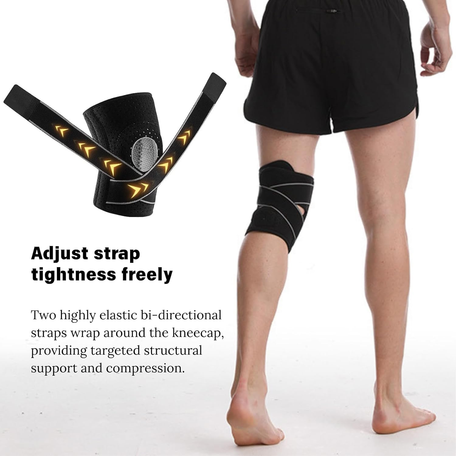 Unisex Adjustable Knee Brace with 4-Way Strap System & Open-Patella Stabilizer - Knee Support for Arthritis, Meniscus Tears, ACL Injuries, Sports Recovery & Workout Protection - Gray - Black-Gray image number 5