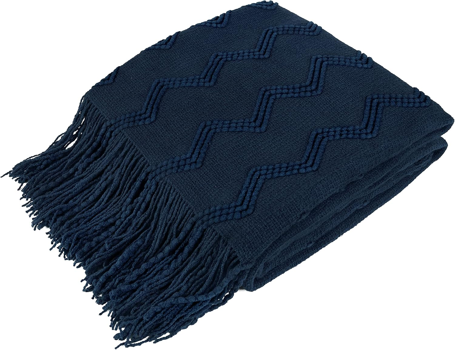 PAVILIA Navy Blue Knit Throw Blanket for Couch, Soft Knitted Boho Blanket, Farmhouse Home Decor Woven Throw, Cozy Decorative Afghan Bed Sofa, Outdoor Summer Fall Gift, Lightweight, Dark Blue, 50X60