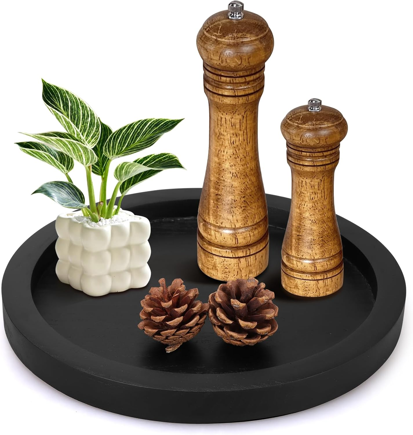 Rustic Decorative Wooden Serving Tray Home Decor round Ottoman Coffee Table Trays Farmhouse Living Room Dinner Table Centerpiece Accessories Wood Candle Holder Tray for Kitchen Counter Bathroom Vanity image number 7