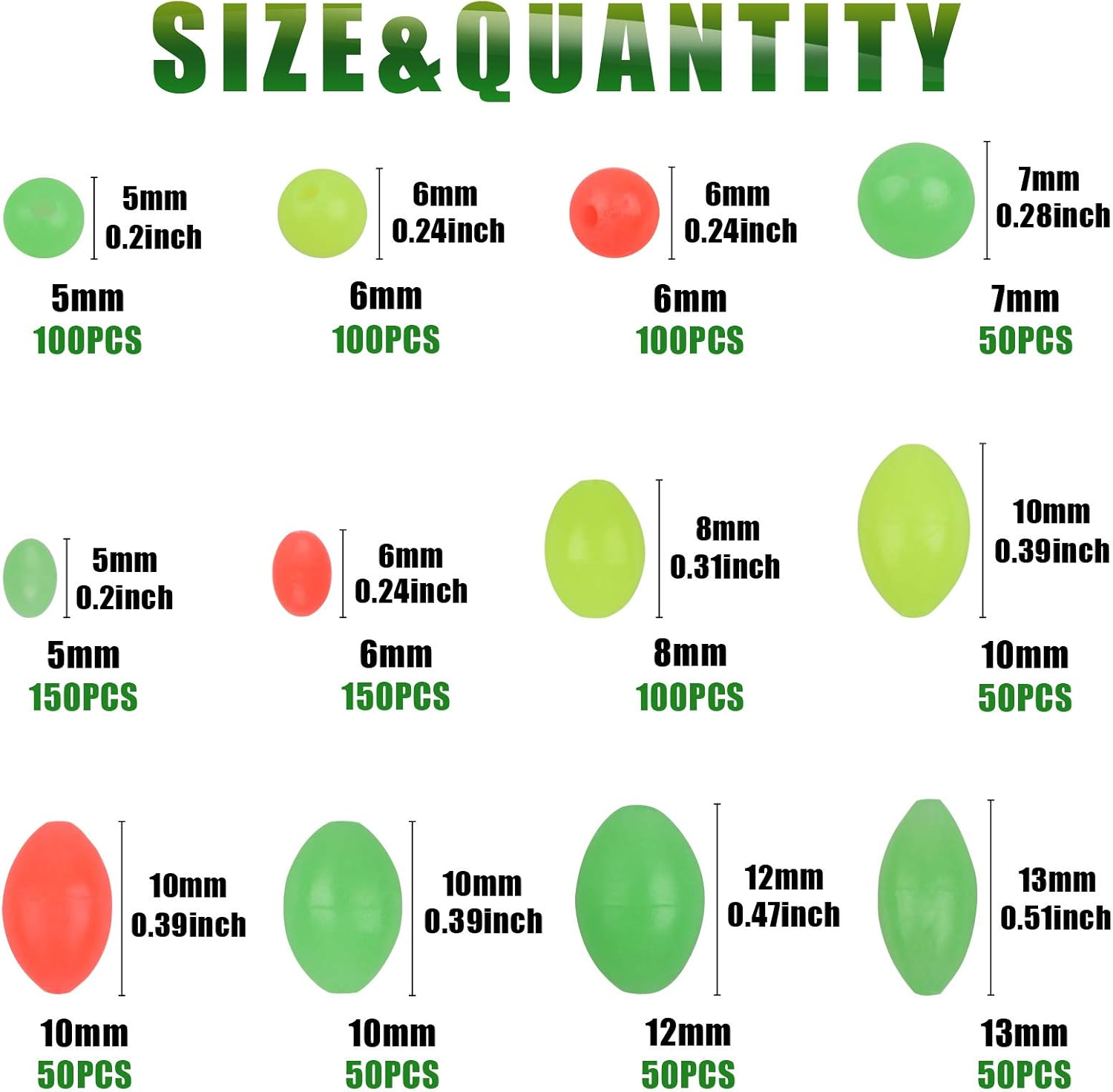 JSHANMEI Fishing Bead 1000Pcs/Box Soft Plastic Luminous Oval Shaped Beads round Beads Fishing Lures Fishing Bead Fishing Tackle Tools Eggs for Rig image number 2