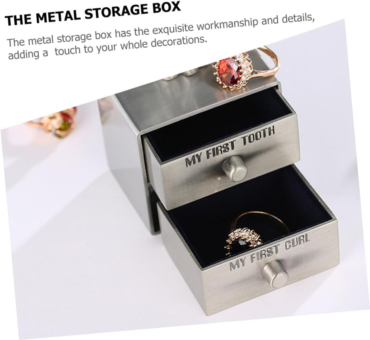 Metal Tooth Box Keepsake Holder for Baby Boys and Girls Desktop Tooth Storage Container Ring and Jewelry Organizer Trinket Box and Small Accessories