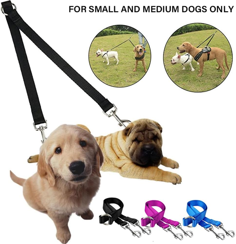 2 Way Dog Leash Lead Double Dogs Leash Coupler Dual Lead Walk Pet Puppy Nylon (Purple) - Purple image number 2