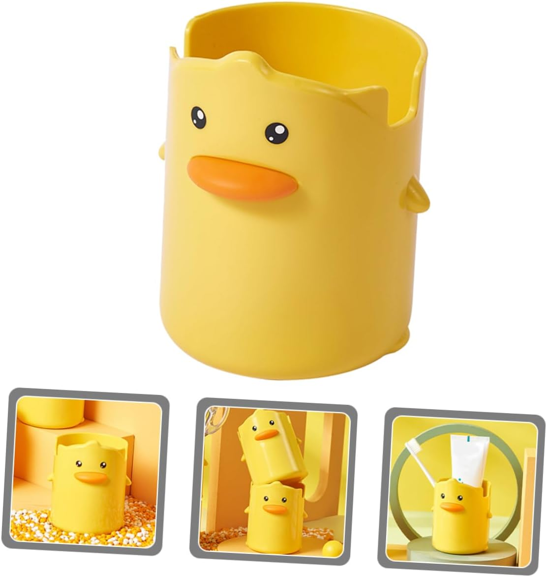 NAMOARLY Multi-Function Cartoon Yellow Duck Pen Holder Pencil Bucket Desktop Organizer Makeup Brush Storage for Students Office Table Accessories image number 4
