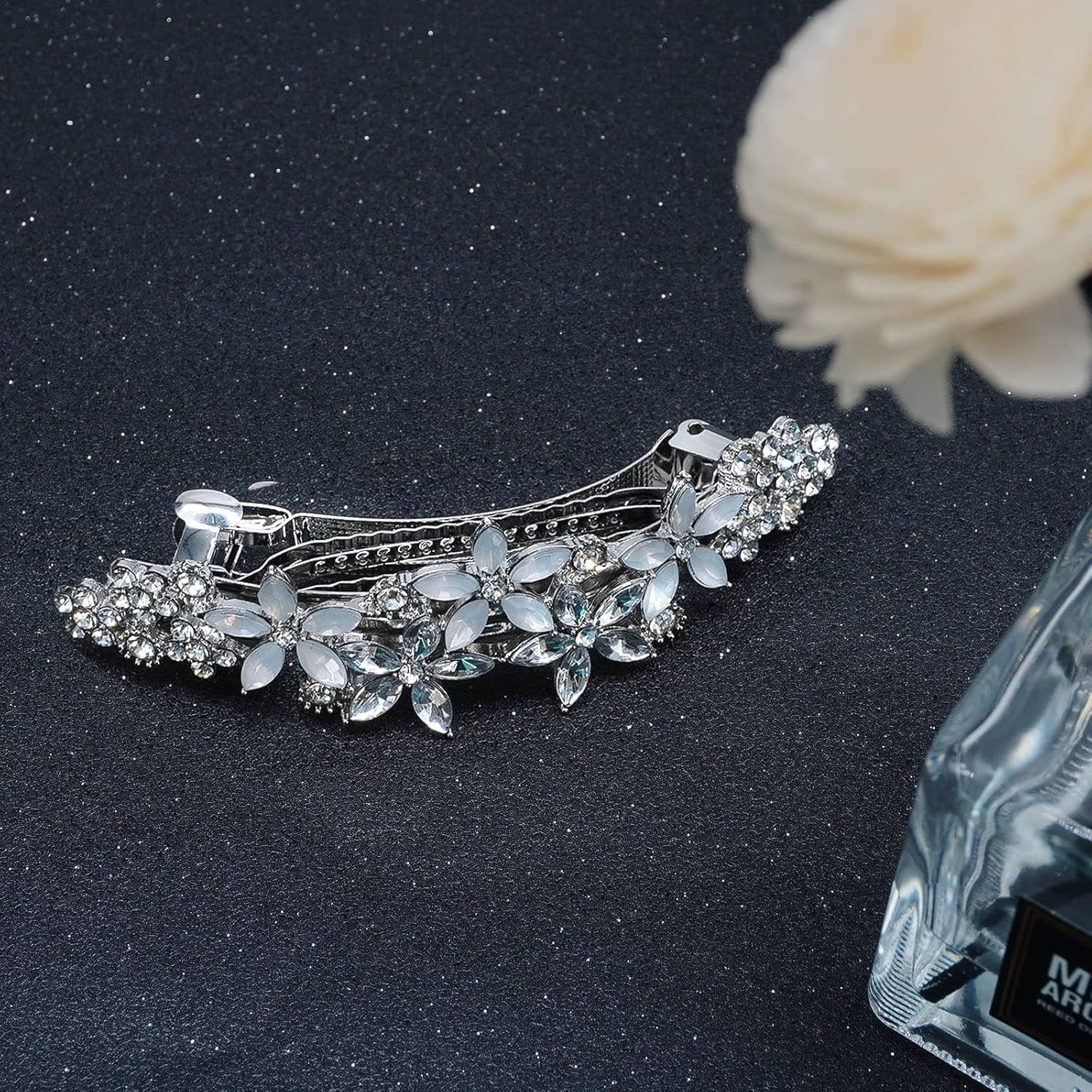 Goledwedy Hair Clips (2PCS) - Silver Rhinestone Flower Bridal Hair Accessories for Women, Hairclip for Parties & Special Occasions image number 5