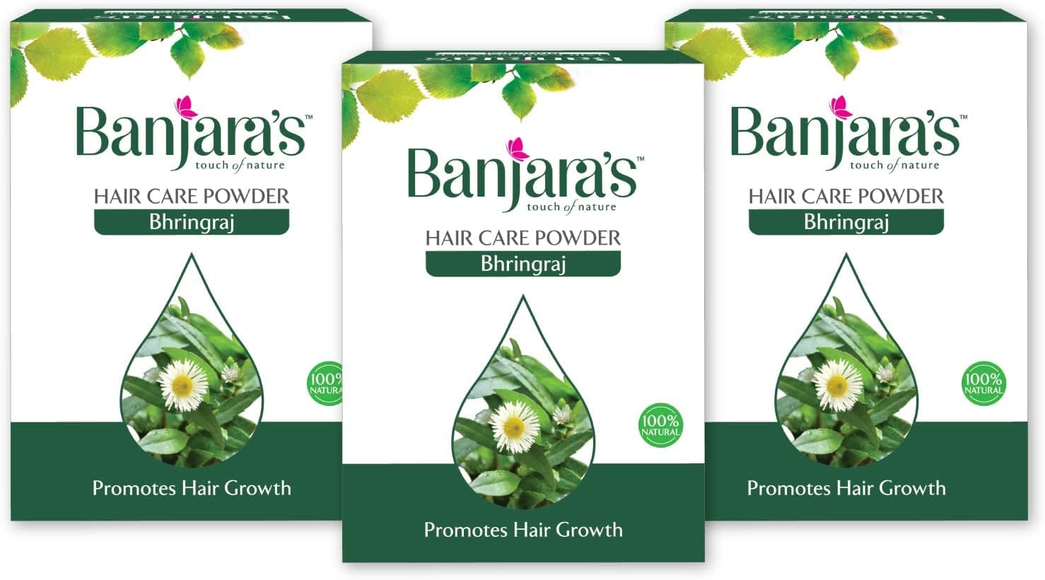 Banjara'S Bhringraj Powder for Hair, 300 G | Hair Mask for Hair Spa & Growth | No Harmful Chemicals, No Preservatives, No Pesticides(300G (3N X 100G)) image number 2