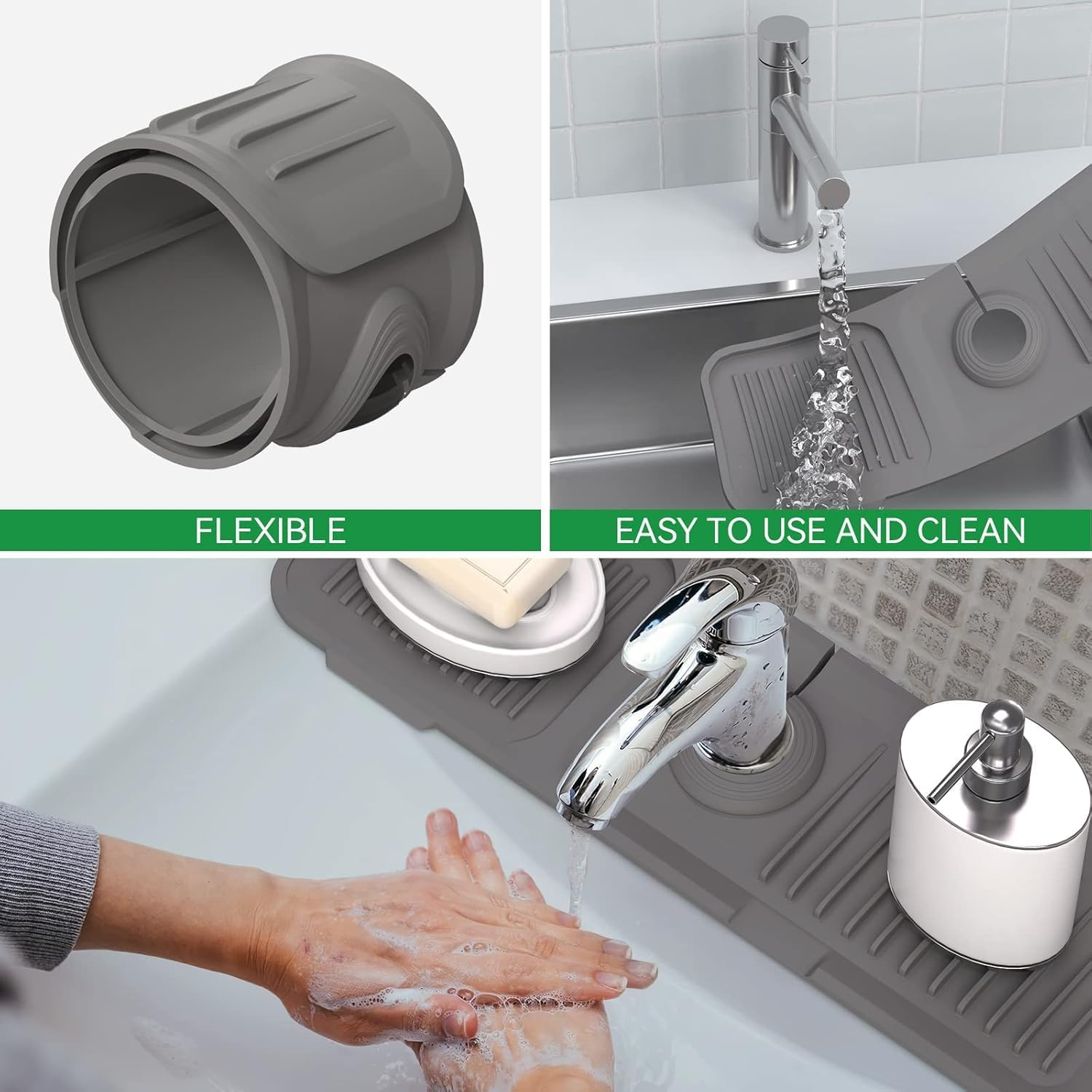 Kitchen Sink Splash Guard 37 * 14 Cm, Silicone Adjustable Draining Mat Kitchen Faucet, Multipurpose Foldable Design for Dish Drying Mats & Bathroom, Farmhouse, Bar & Rv image number 2