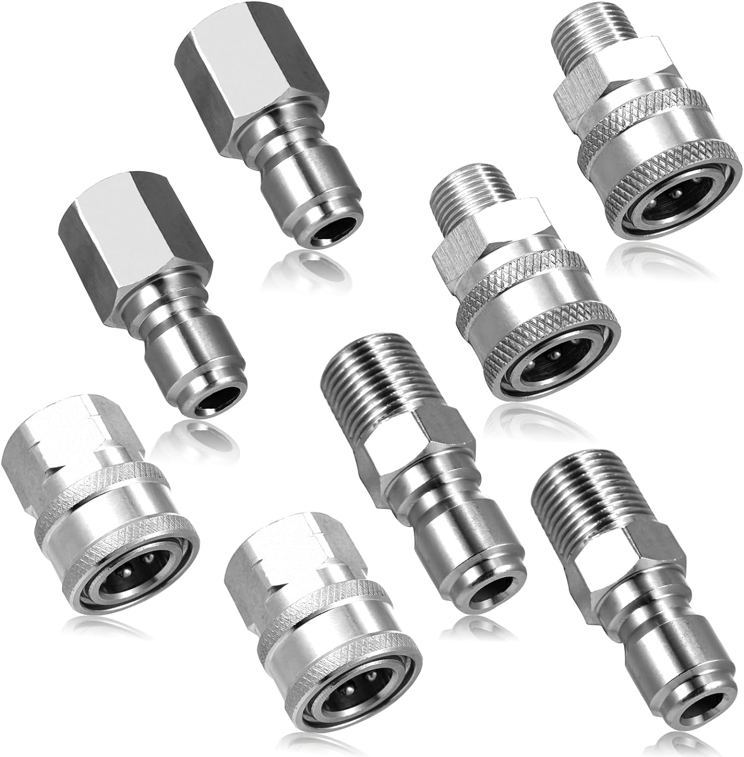 4 Sets NPT 3/8 Inch Pressure Washer Coupler Quick Connect Plug Stainless Steel Male and Female Quick Connect Fittings Pressure Washer Adapter Set (Internal Thread, External Thread) image number 1