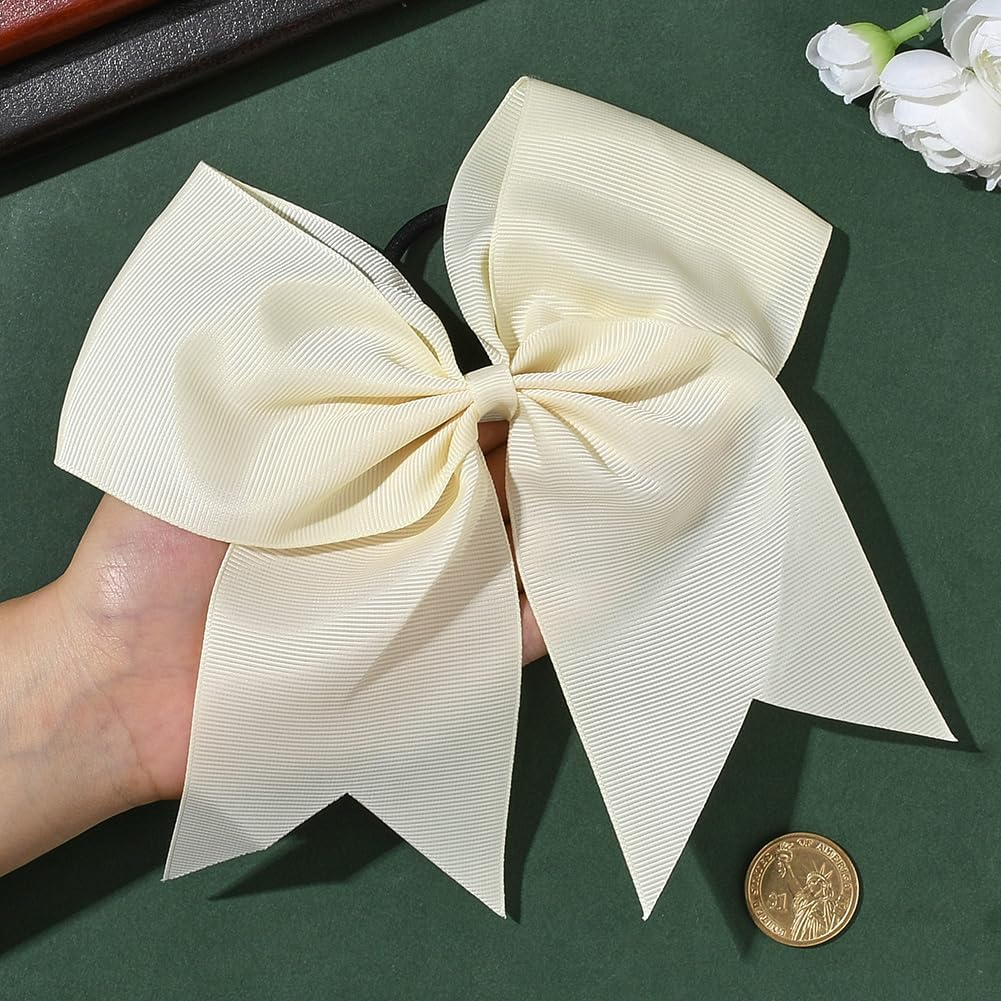 SUNNYCLUE 1 Box 2Pcs White Bow Ponytail Bowknot Elastic Hair Ties Coquette Cornsilk Large Jumbo Bowknots Chear Pony Hair Tails Holder Band Bulk for School Soccer Rugby Sports Favours Women Adults image number 3