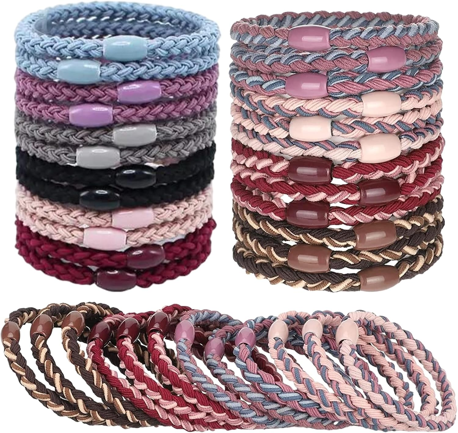 EUDUQ Pack of 24 Hair Bobbles for Girls, Multicoloured Braided Hair Scrunchies Women'S Set, Elasitc Hair Tie, Fashion Braid Elastics, Reusable Hair Bands for Thick and Curly Hair image number 3
