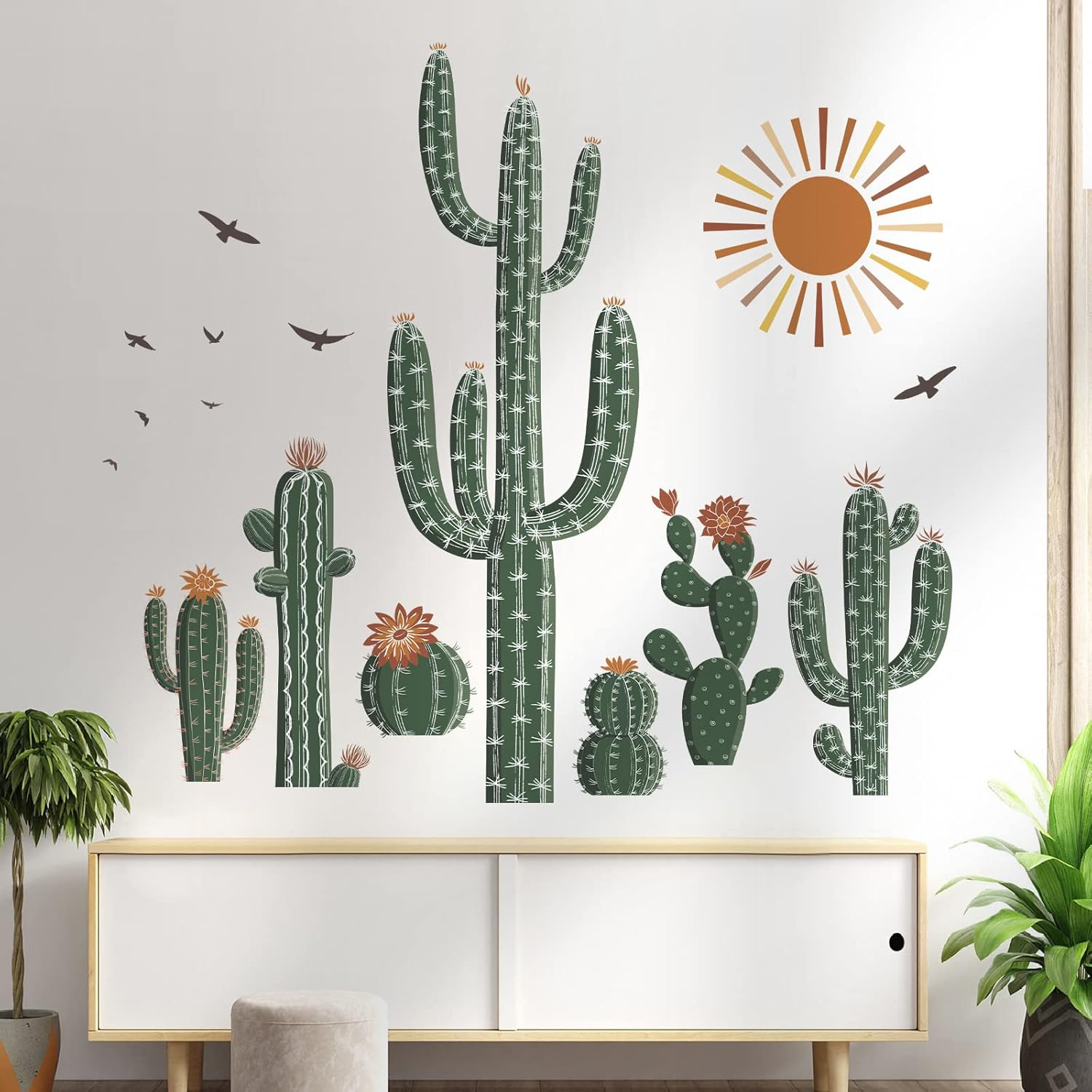 Wondever Boho Cactus Wall Stickers Tropical Cacti Green Plants Peel and Stick Wall Art Decals for Living Room Bedroom Dining Room image number 3