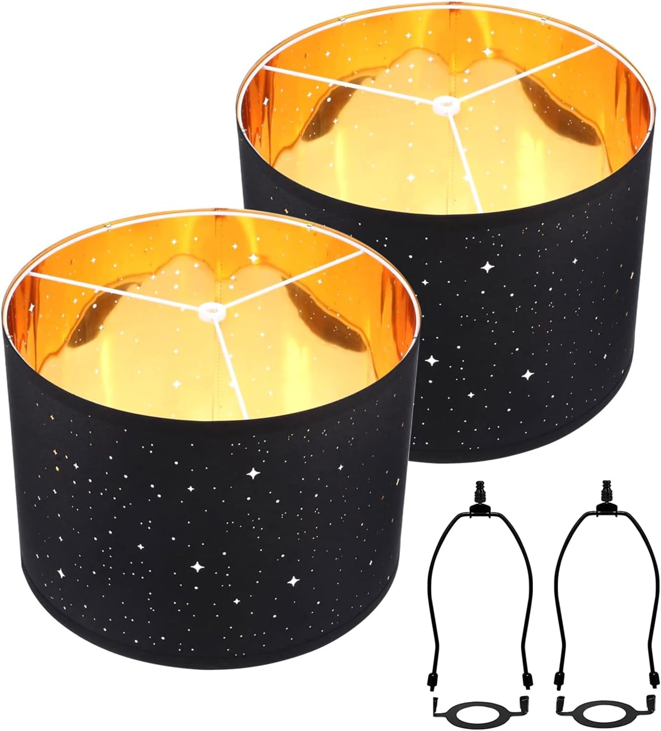 Fabric Lampshades Set of 2, Drum Lampshades for Table Lamps, Floor Lamps with 8 in Vertical Harp Support, Hand Crafted Replacement Lampshades (White)